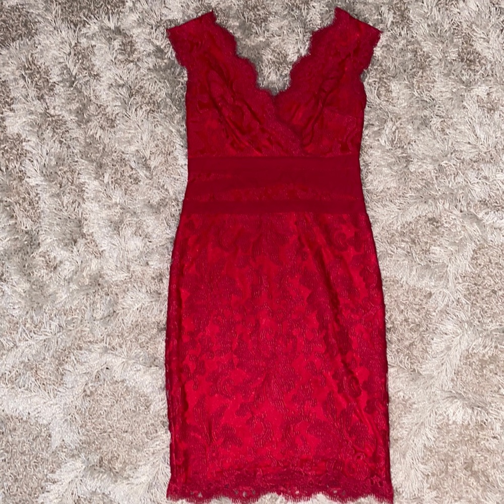 Tadashi Shoji Sz 2P Paillette Lace Banded Waist V-Neck Dress